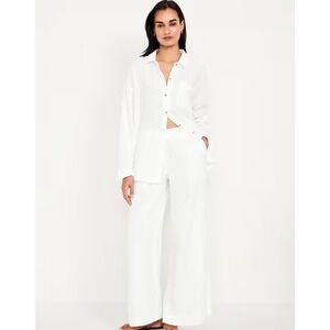 Old Navy High-Waisted Crinkle Gauze Super Wide-Leg Pants Calla White Beach  XXL